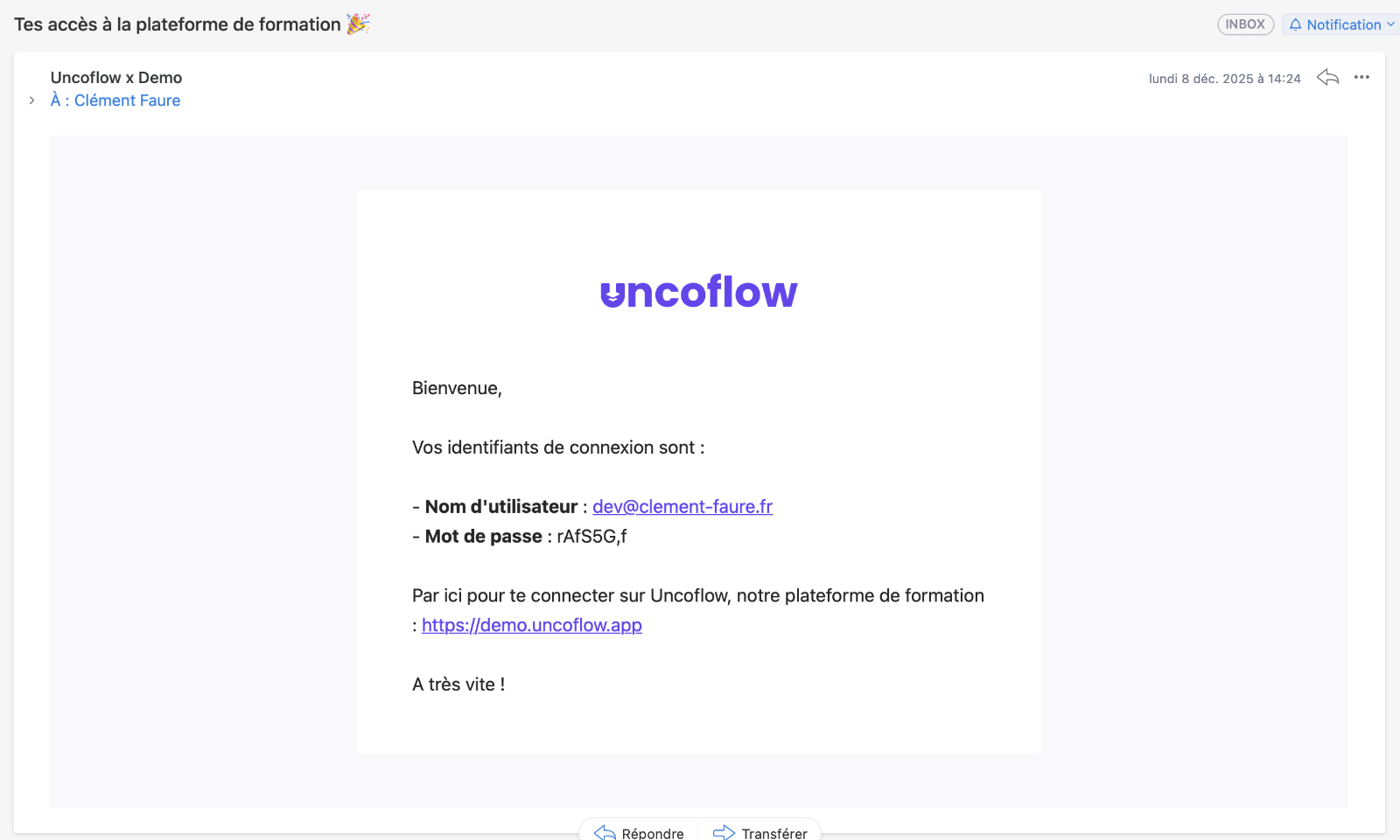 Illustration : Option 1 : Rechercher l'email de bienvenue