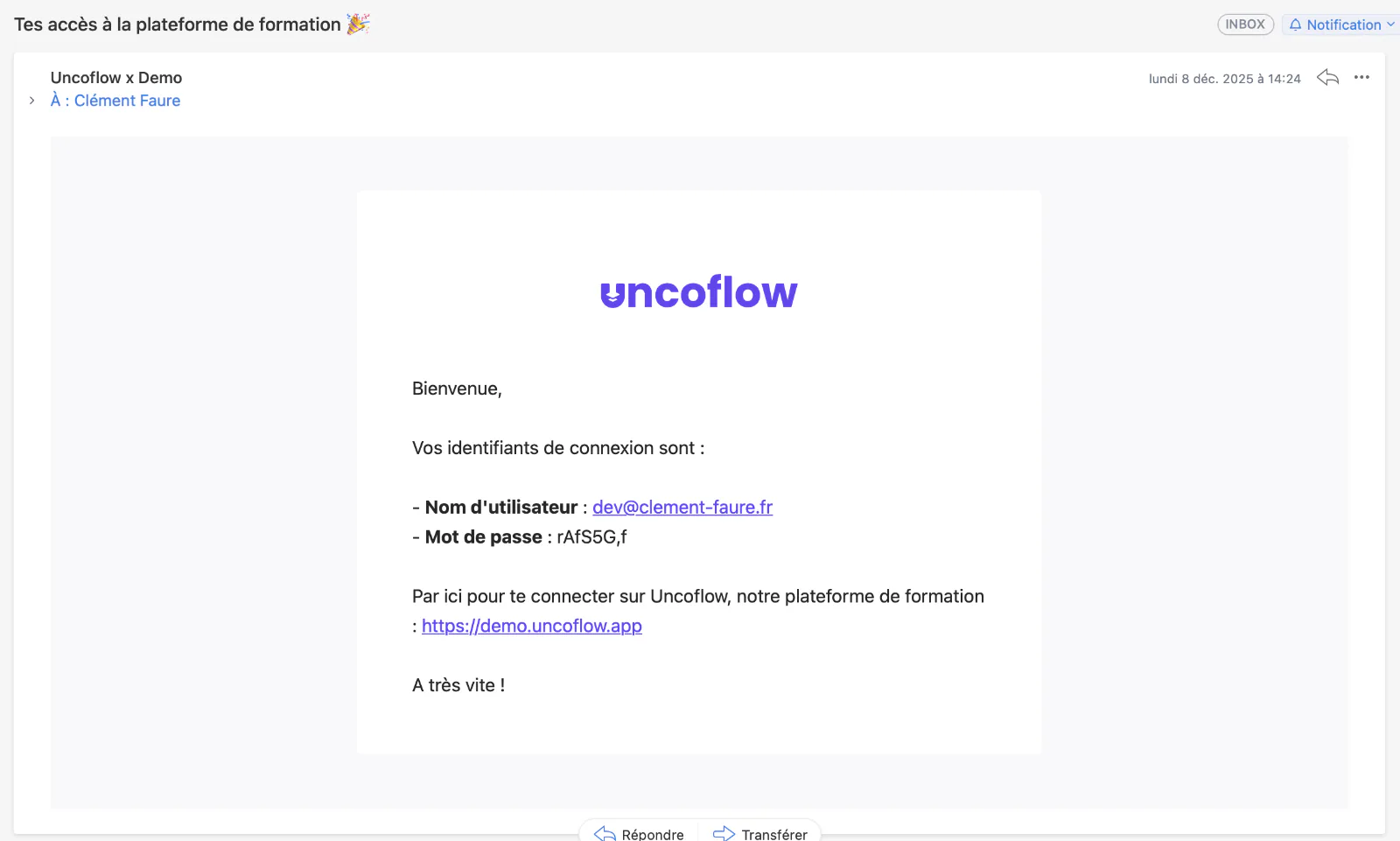 Illustration : Option 1 : Rechercher l'email de bienvenue