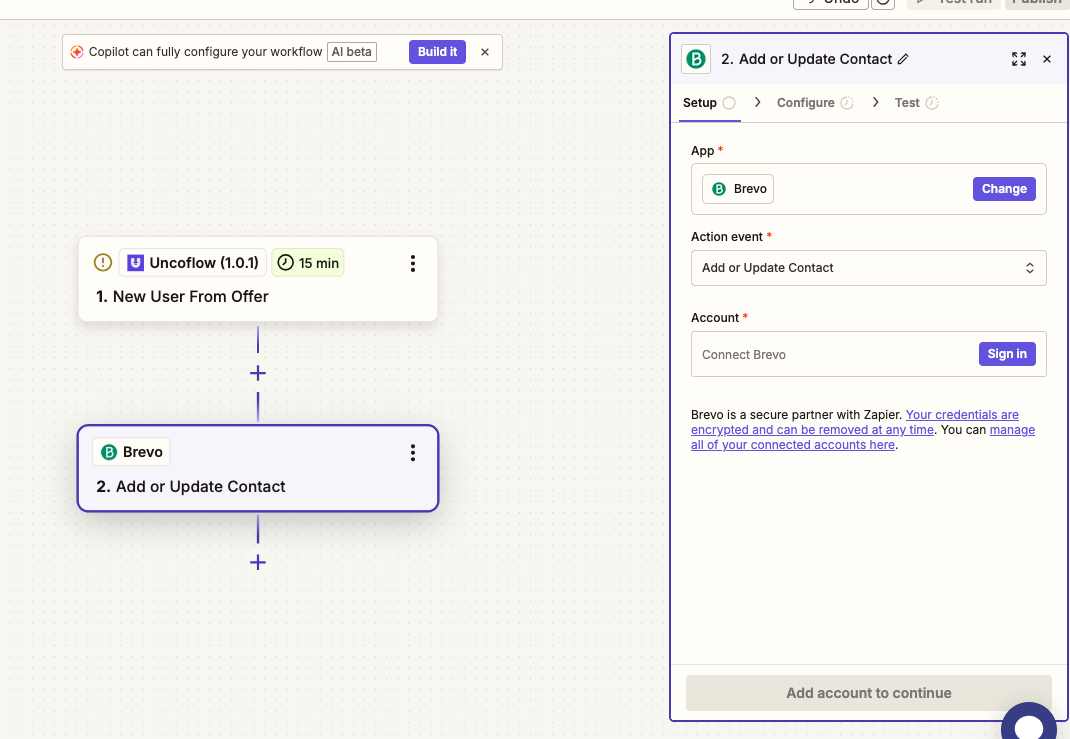 Illustration : Étape 4 : Configurer l'action Brevo