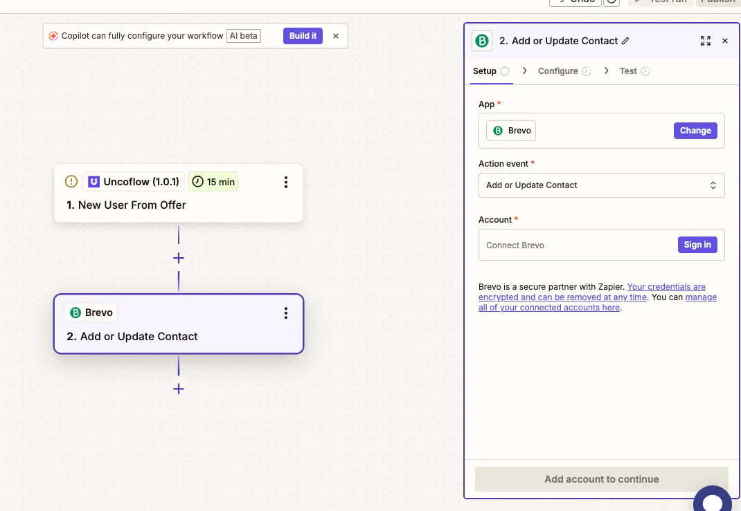 Illustration : Étape 4 : Configurer l'action Brevo