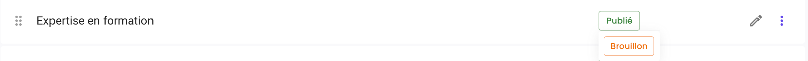 Illustration : Modifier le statut depuis la liste du contenu