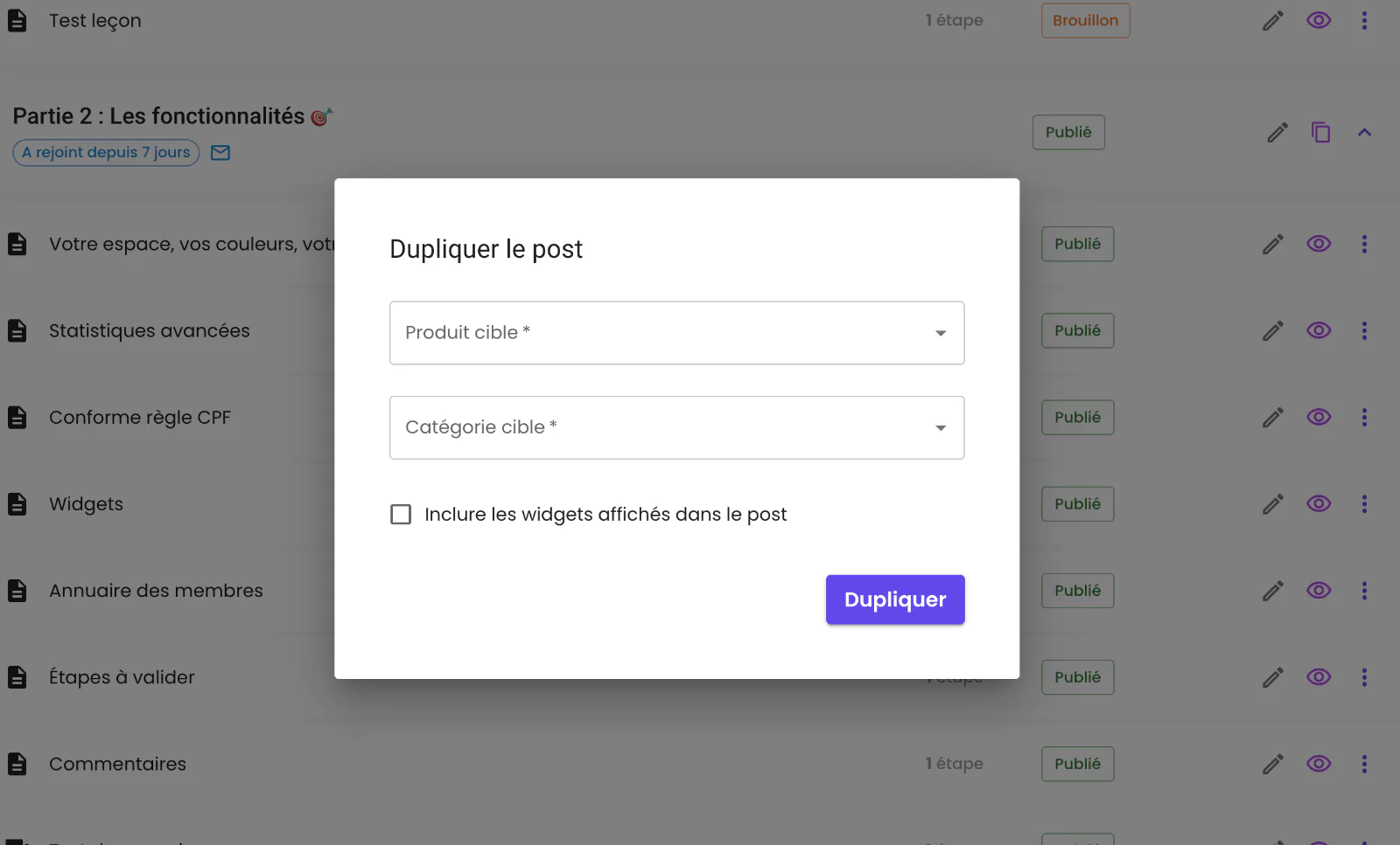 Illustration : Dupliquer un post ou une sous-catégorie