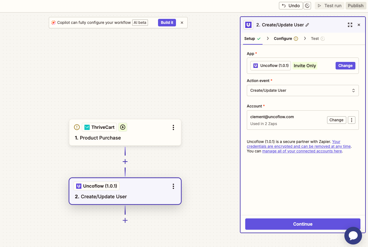 Illustration : Étape 4 : Configurer l'action Uncoflow