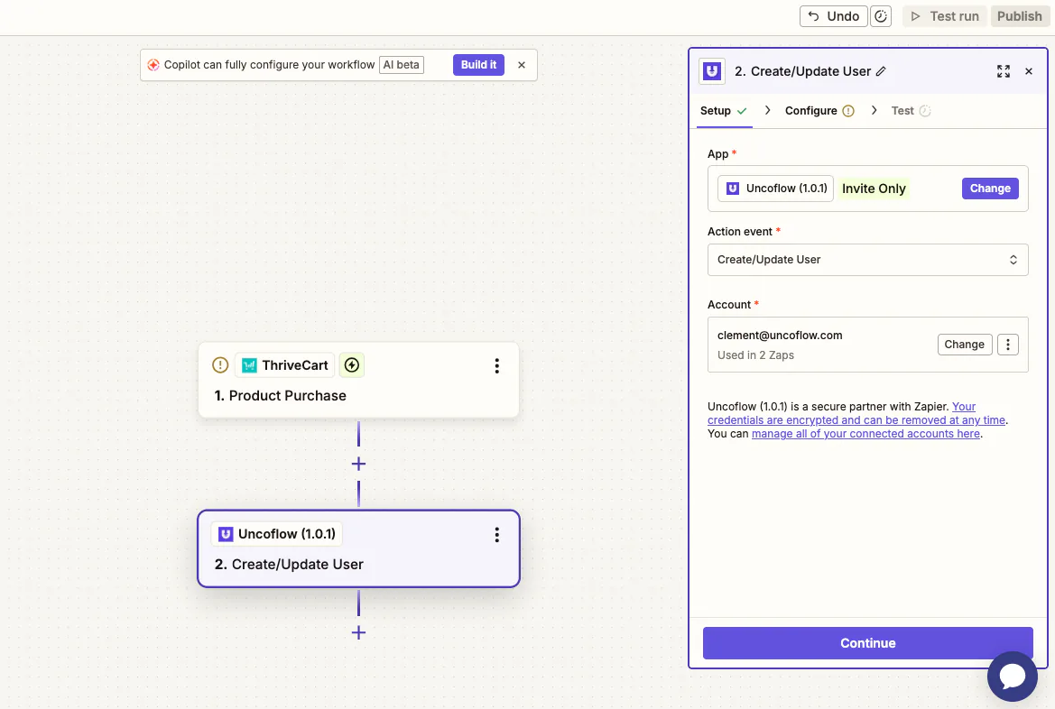 Illustration : Étape 4 : Configurer l'action Uncoflow