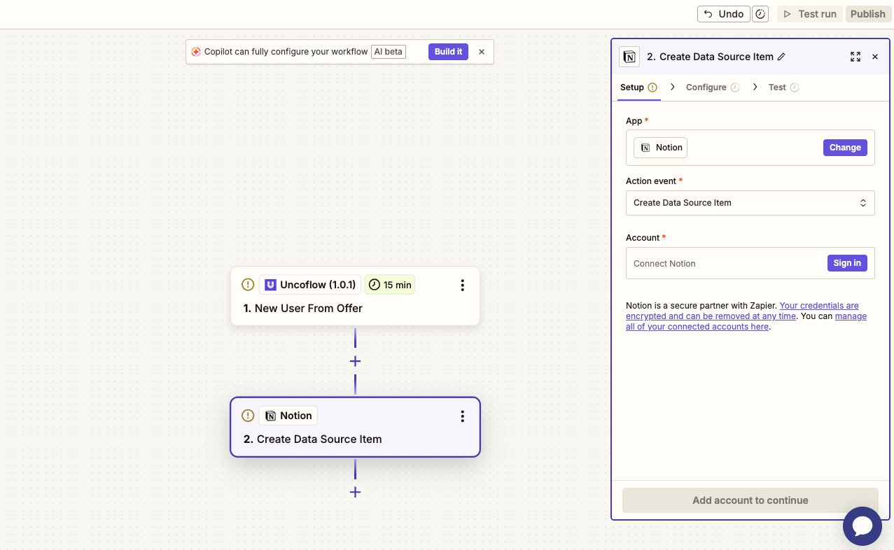 Illustration : Étape 4 : Configurer l'action Notion
