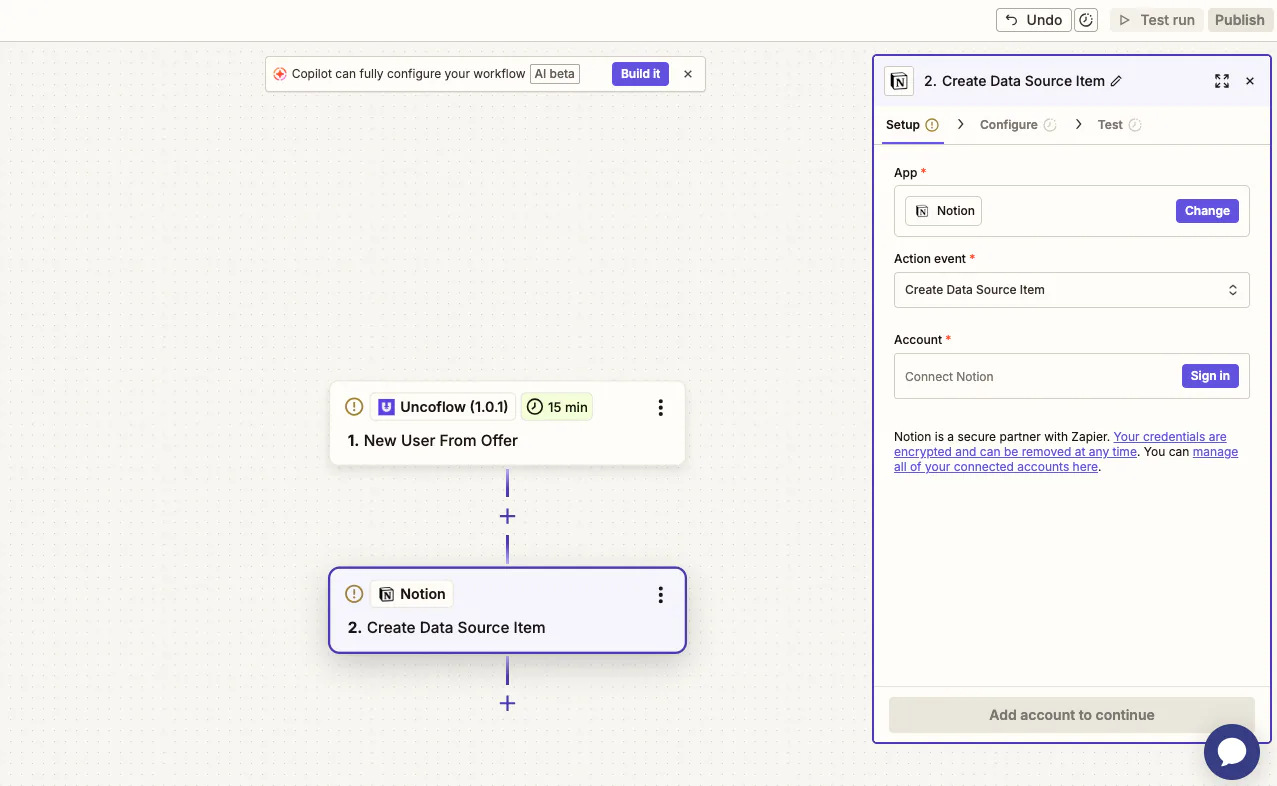 Illustration : Étape 4 : Configurer l'action Notion