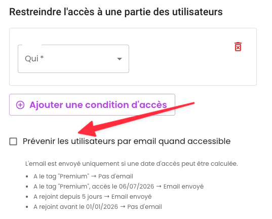 Illustration : Notifier l'apprenant par email