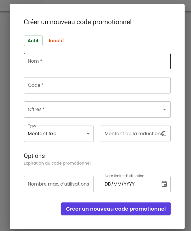 Illustration : Créer un code promo