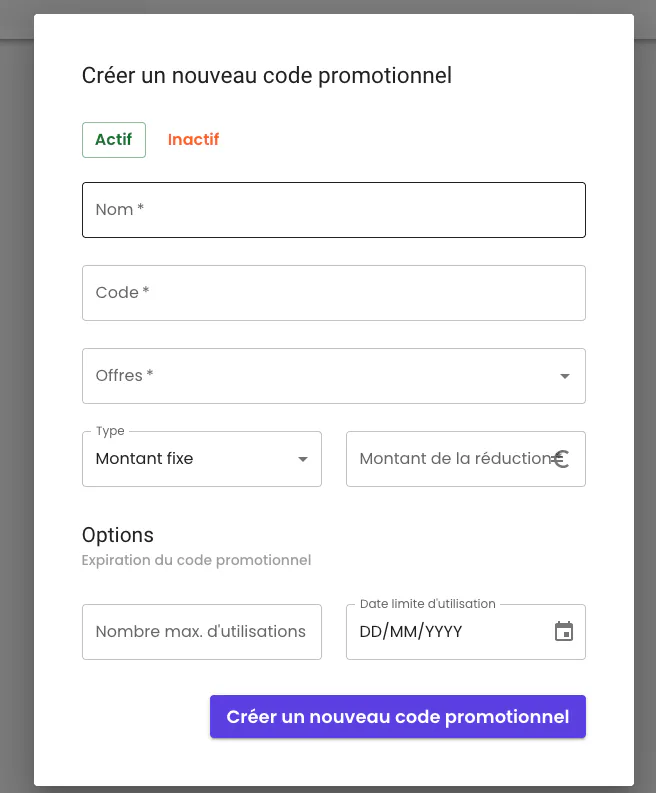 Illustration : Créer un code promo