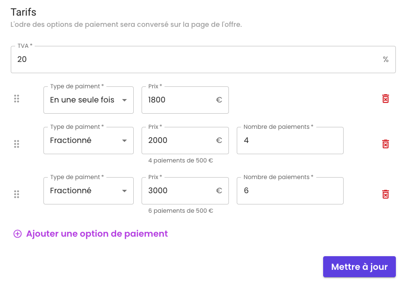 Illustration : Configurer les facilités de paiement
