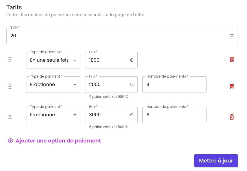Illustration : Configurer les facilités de paiement
